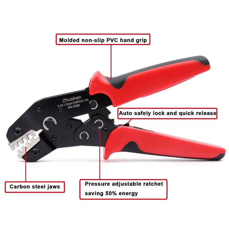 Zhushan Wire Crimping Tool for Dupont, Molex, JST Terminals AWG24-16 (0.25-1.5mmÂ²) - Professional Wire Crimper and Molex Crimper - Image 5